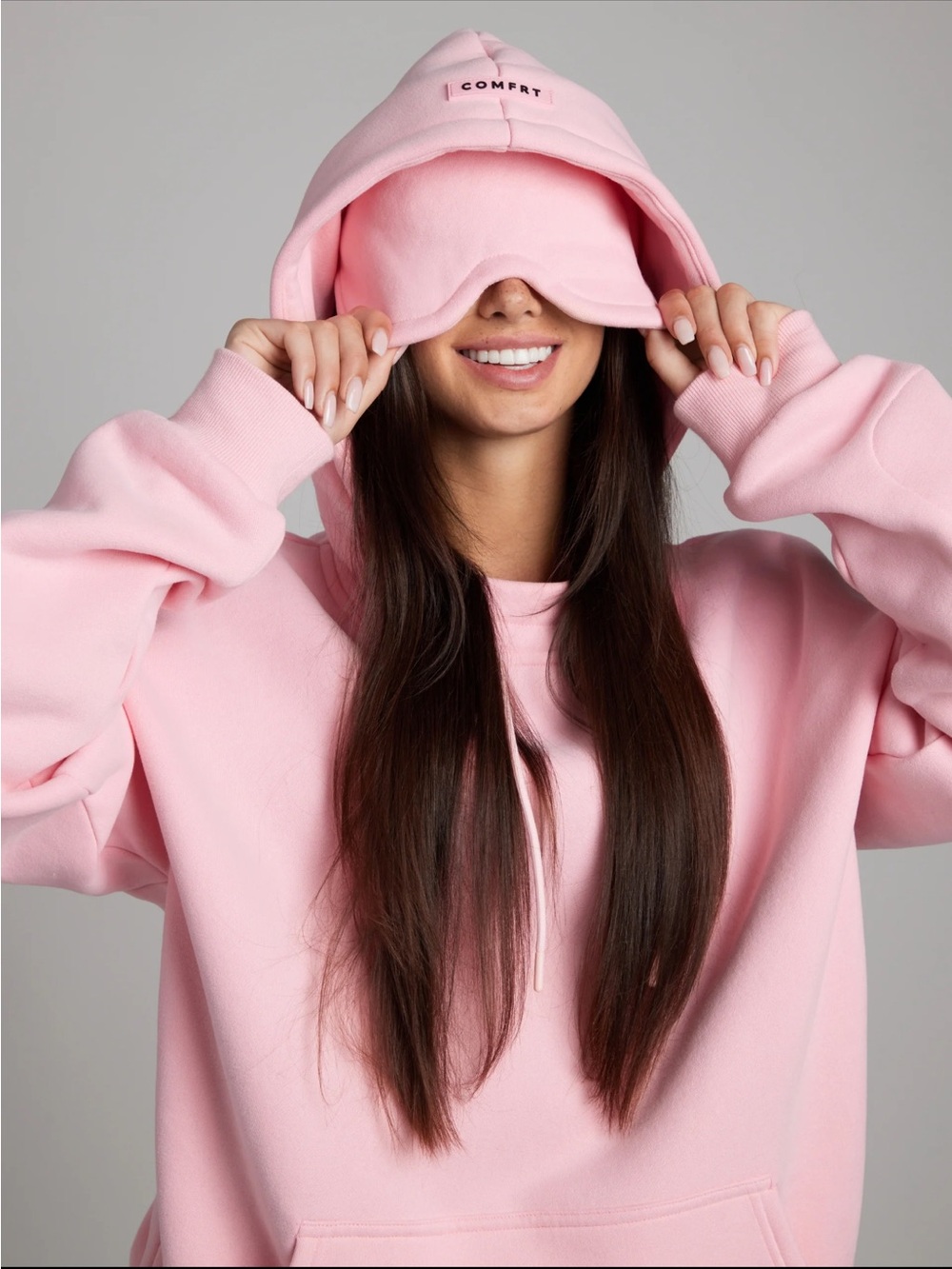 Comfrt Airplane Mode Travel Oversized Hooded Sweatshirt - Pink Size Medium